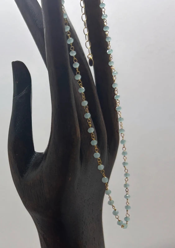 Collar Rosario de Amazonita en Plata de Ley Chapada en Oro · Hecho a Mano