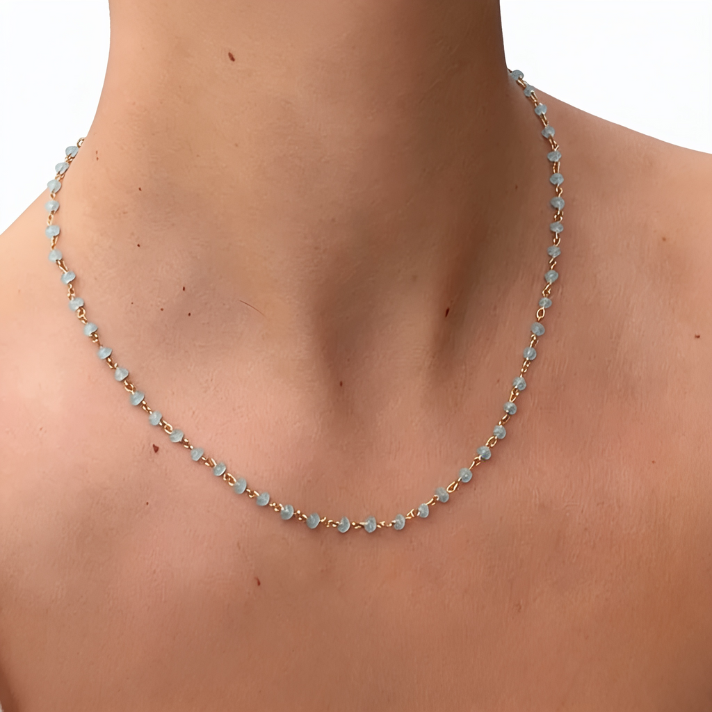 Collar Rosario Calcedonia · Plata de Ley Chapada en Oro